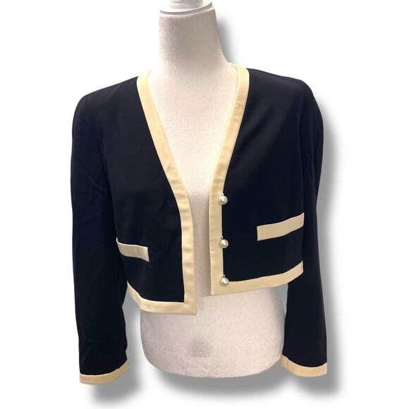 Escada Margaretha Ley Cropped Blazer Black Pearl Buttons 38 READ - Picture 1 of 5